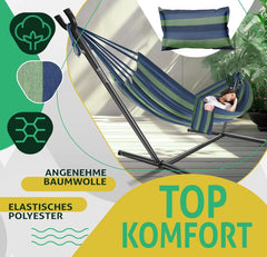 KESSER® Hangmat LAKE met Frame | Dubbele Hangmat voor 2 Personen met Stabiel Frame 200kg Draagvermogen voor Binnen & Buiten | XXL Hangmat met standaard voor Tuin, Zwembad, Balkon en Terras, Blauw
