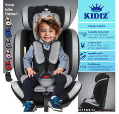 KIDIZ® Autostoeltje - 5-punts veiligheidsgordel - Grijs