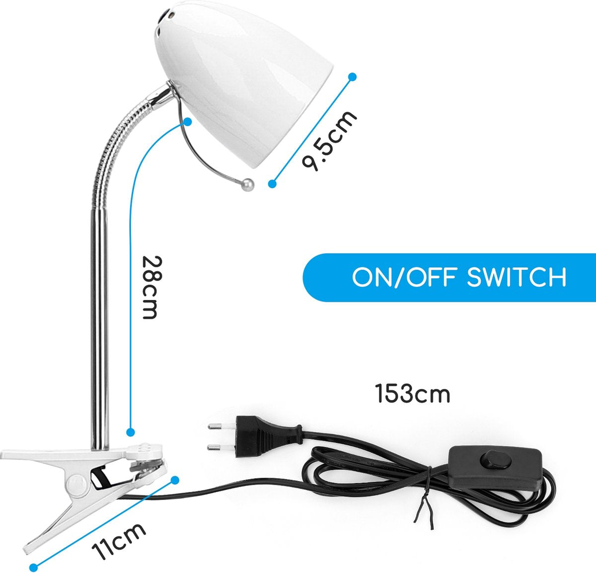 Aigostar Bureaulamp - E27- Leeslamp - Wit