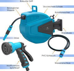 KESSER® Tuinslanghaspel Automatische Wandslangenbox inclusief 30 meter Tuinslang en Muurbevestiging - Blauw