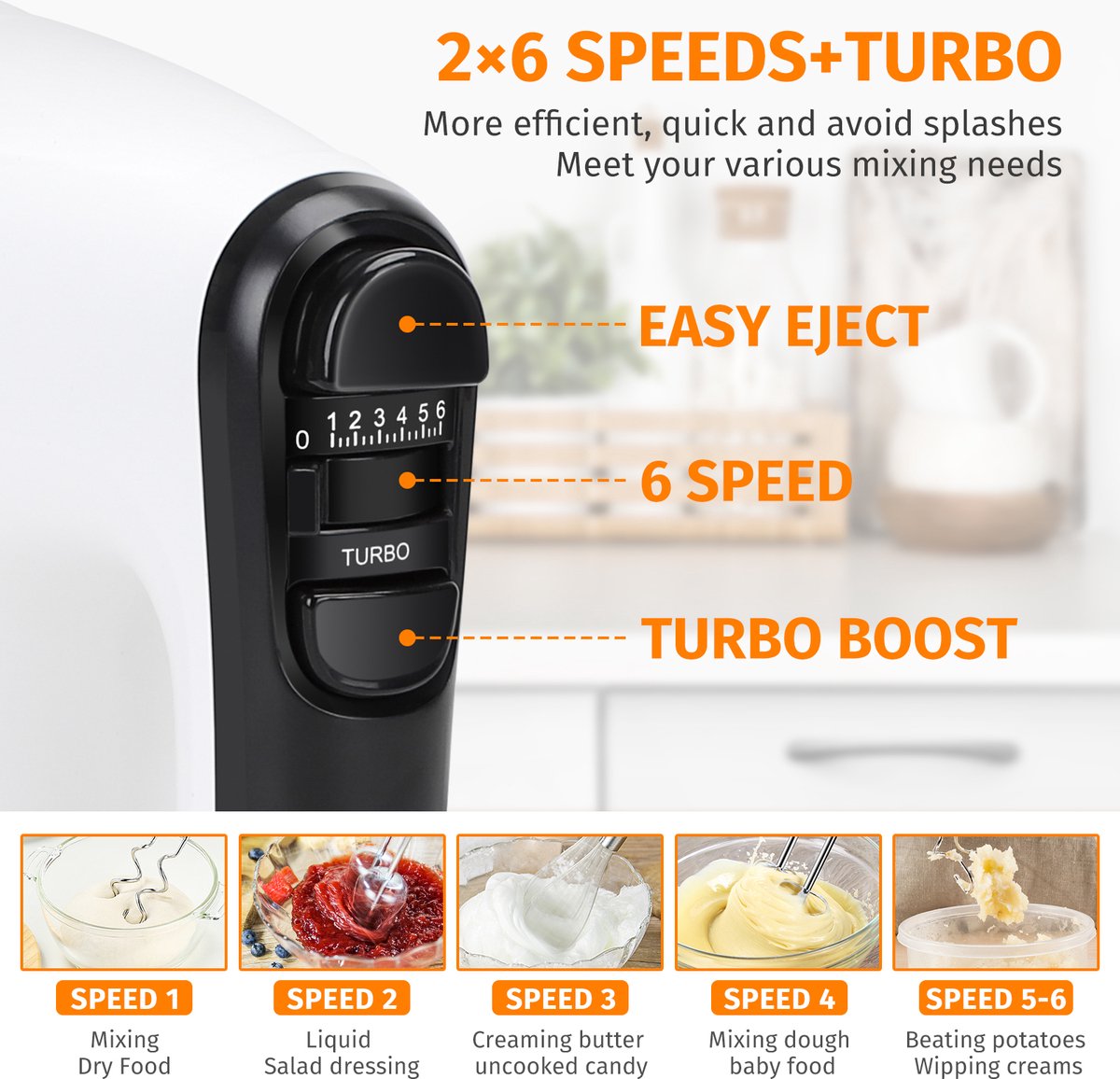 Aigostar Handmixer - 6 snelheden - 400W - RVS - Wit