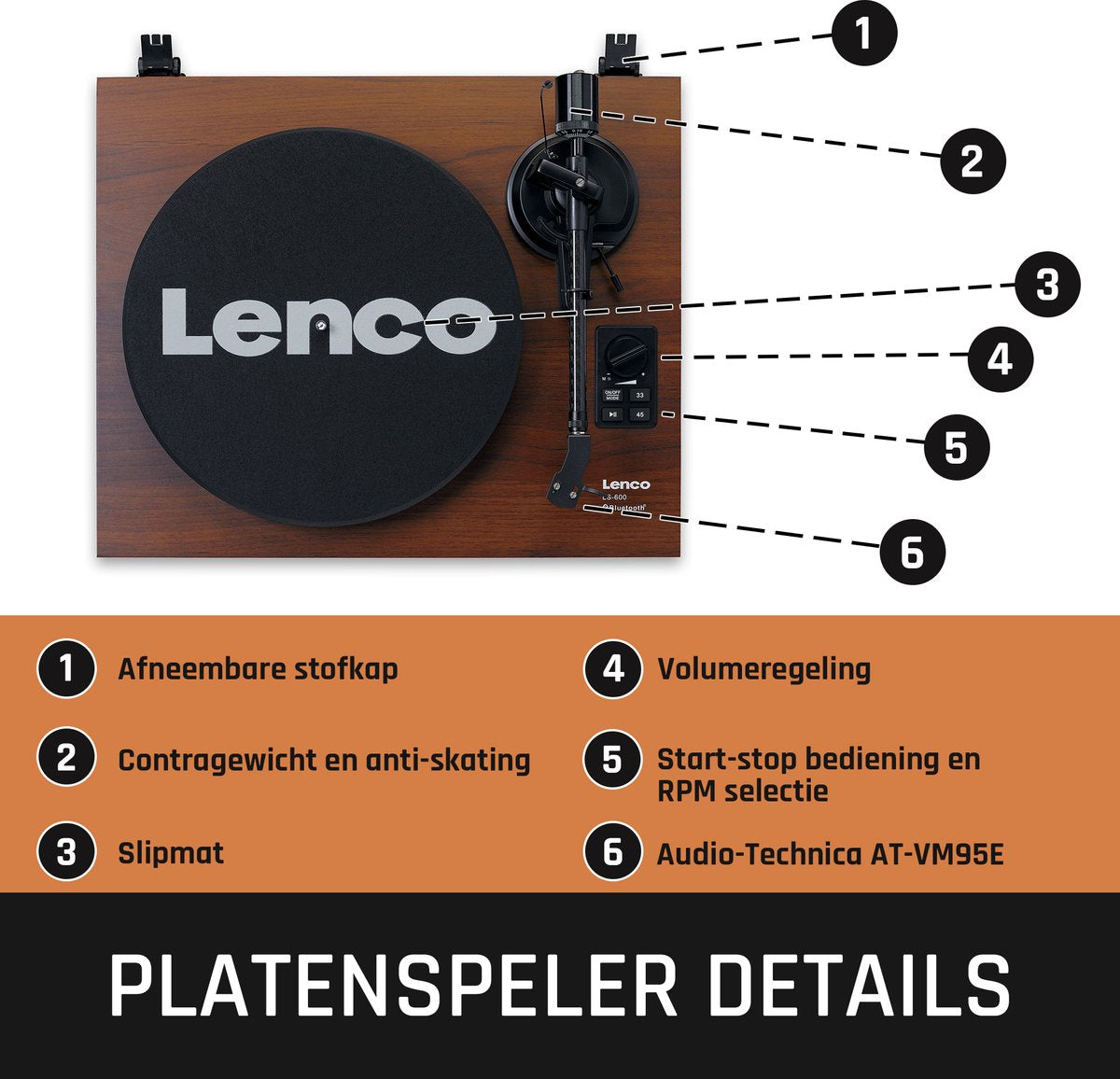 Lenco Platenspeler met Bluetooth - Twee externe Speakers - Ingebouwde Versterker - Lenco Expertise lijn - LS-600WA - Bruin •