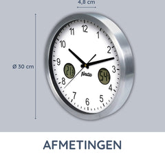 Alecto AK-15 - Grote Wandklok met stil Uurwerk - Binnentemperatuur en Luchtvochtigheid - 30 cm •