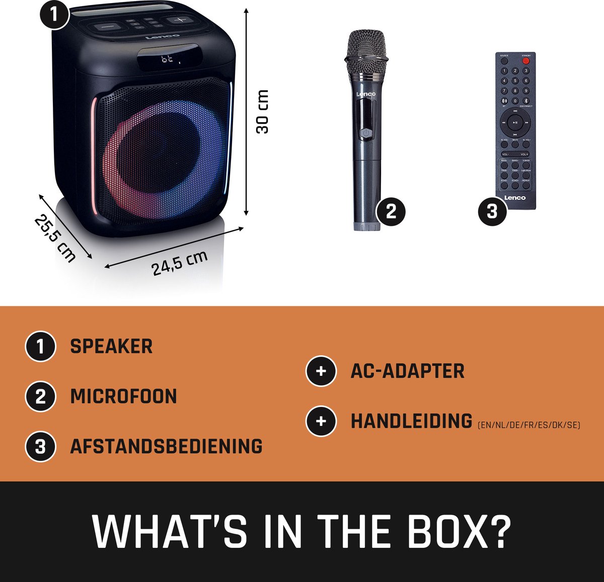 Lenco PA-100BK - Draadloze Bluetooth Party Speaker - Met Verlichting en Microfoon - Zwart •