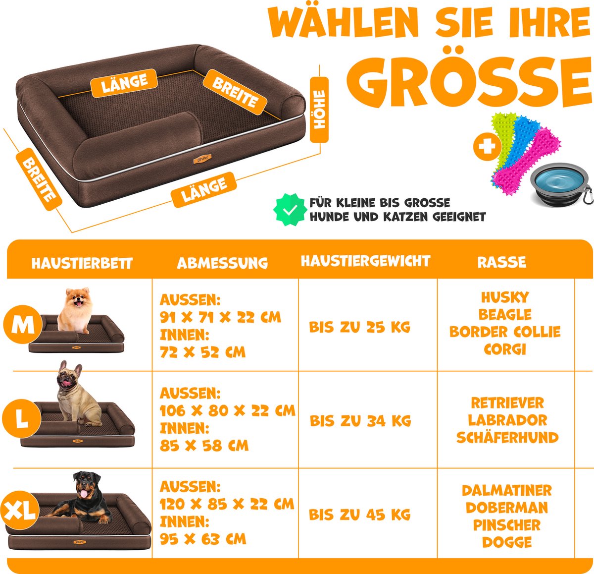LovPet® Hondenmand - Orthopedisch Hondenbed - 91x71x22cm - Bruin