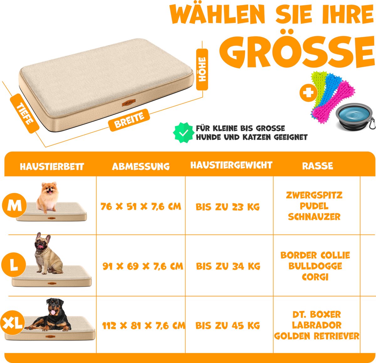 LovPet® Hondenmand - Orthopedisch Hondenbed - 91x69cm - Beige