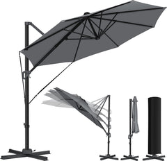 KESSER® Zweefparasol met voet  - Ø3,3m - 360° Draaibaar  - Antraciet