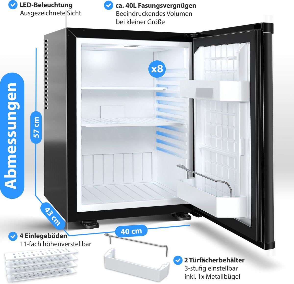 KESSER® Koelkast Tafelmodel - 40L - Mini Koelkast - Zwart
