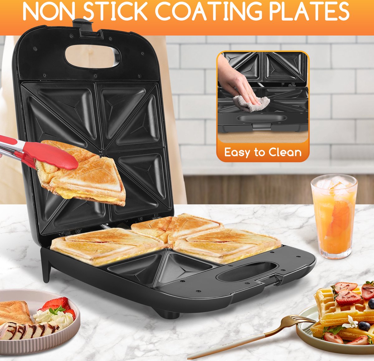 Aigostar Sandwich Maker - Tosti ijzer - 1400W - Zwart •