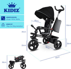 KIDIZ® 5in1 Kinderfiets - Loopfiets - Driewieler - Zwart •