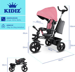 KIDIZ® 5in1 Kinderfiets - Loopfiets - Driewieler - Roze •
