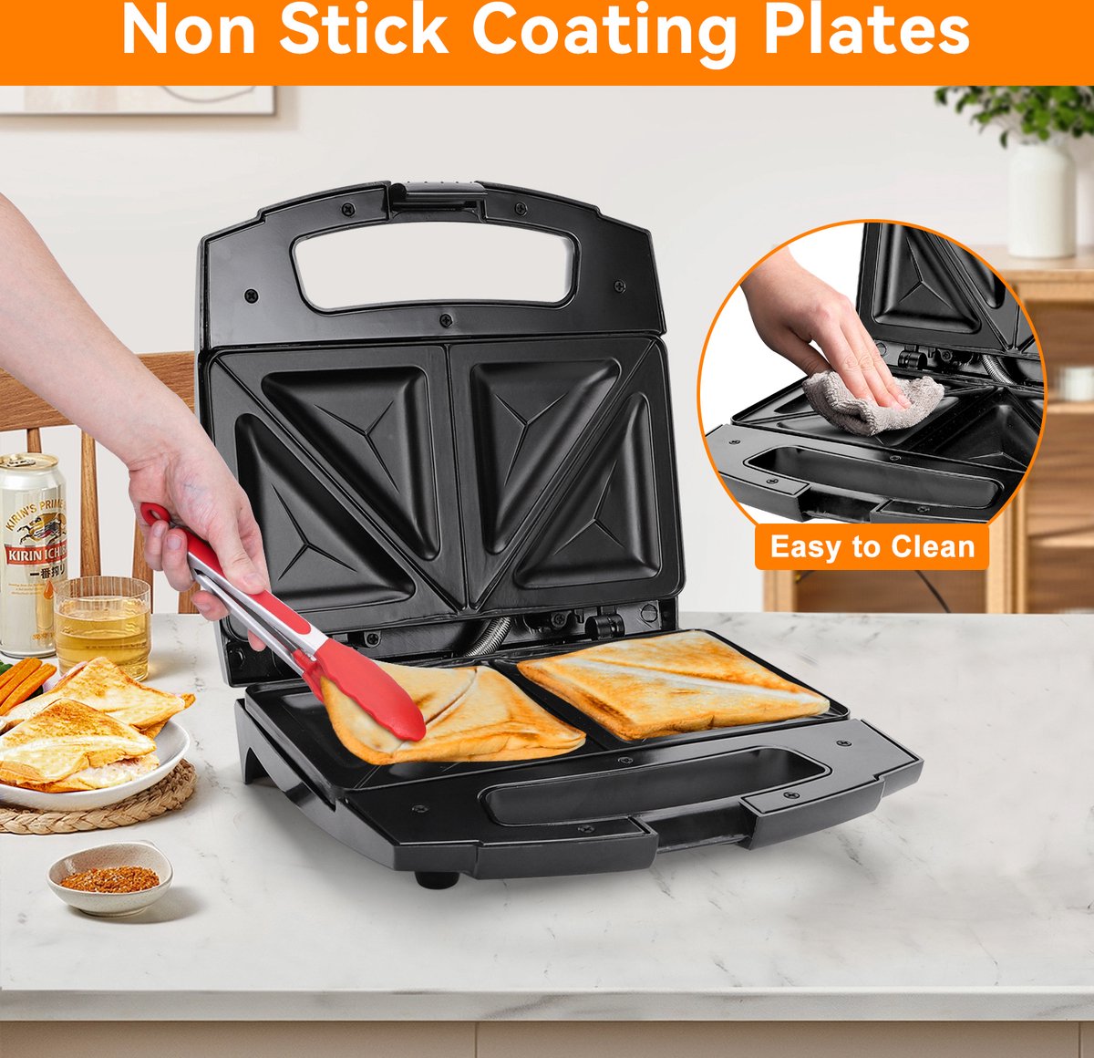 Aigostar Tosti ijzer - Sandwich maker - 800W - Zwart