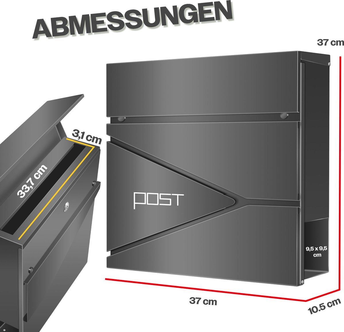 KESSER® Brievenbus met Krantenvak Wandmontage Roestvrij Staal - Wandbrievenbus inclusief Montagemateriaal 2x Sleutels, Afsluitbaar, Softclose-deksel - Antraciet