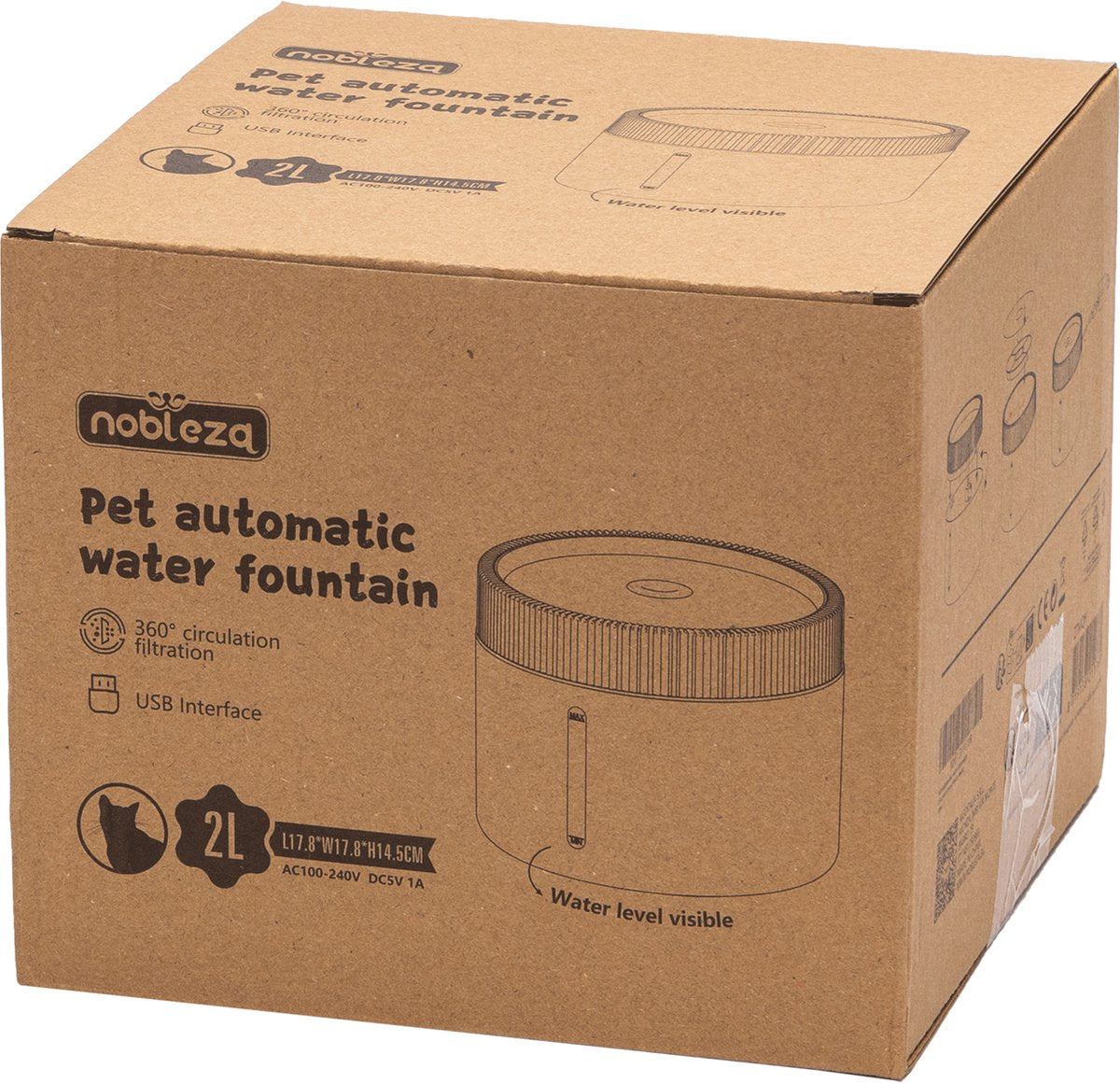 Nobleza Drinkfontein Kat - Kattenfontein - Drinkbak Kat - Waterdispenser Kat - 2L - wit •