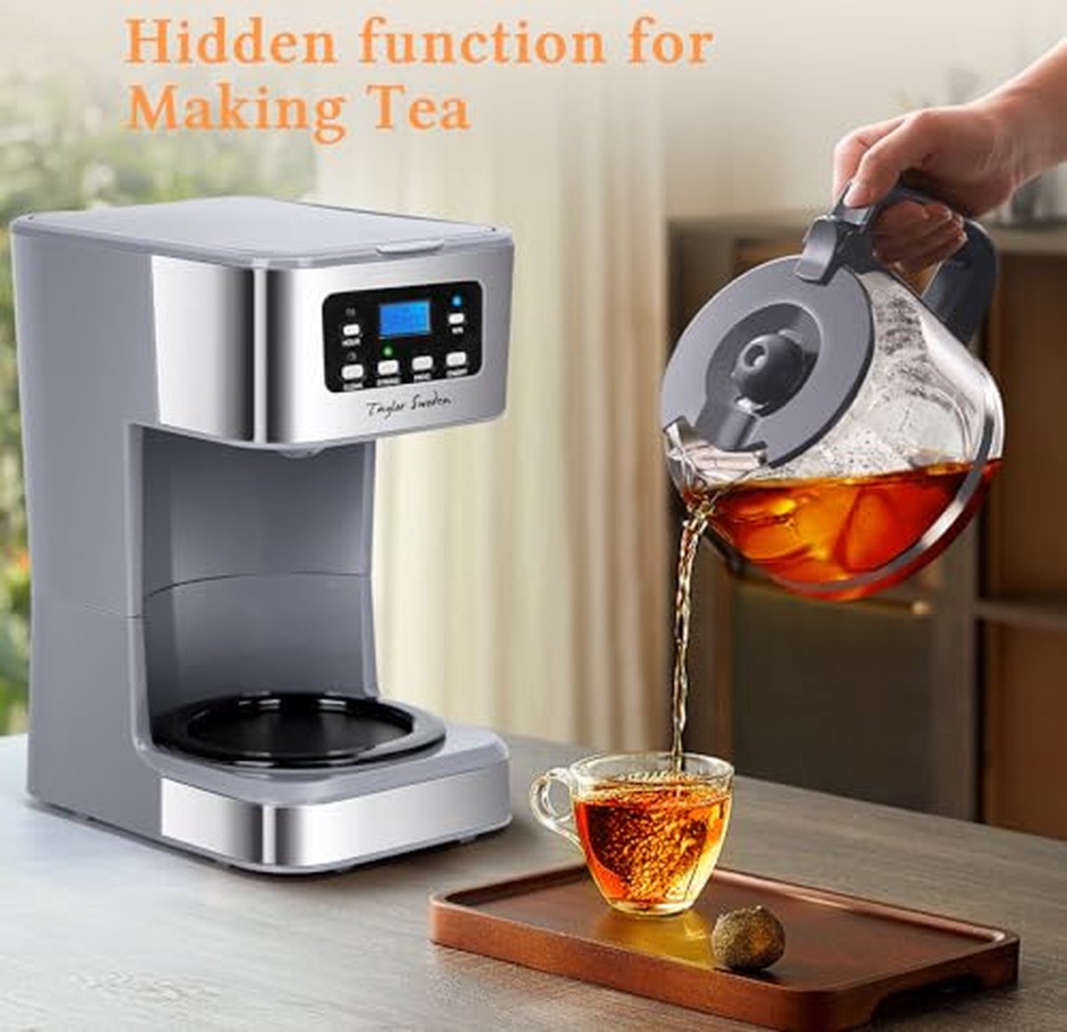 Taylor Swoden Pewter - Koffiezetapparaat - Filterkoffie - 1.5L/ 12 Kopjes - met Glazen Kan - Instelbare Koffie Sterkte - 950W - RVS