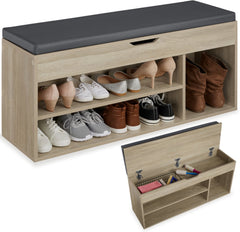 Schoenenbank - Met zitkussen - Schoenenrek - Schoenenkast - 103,5x48x30 cm - Lichtbruin - Tectake®