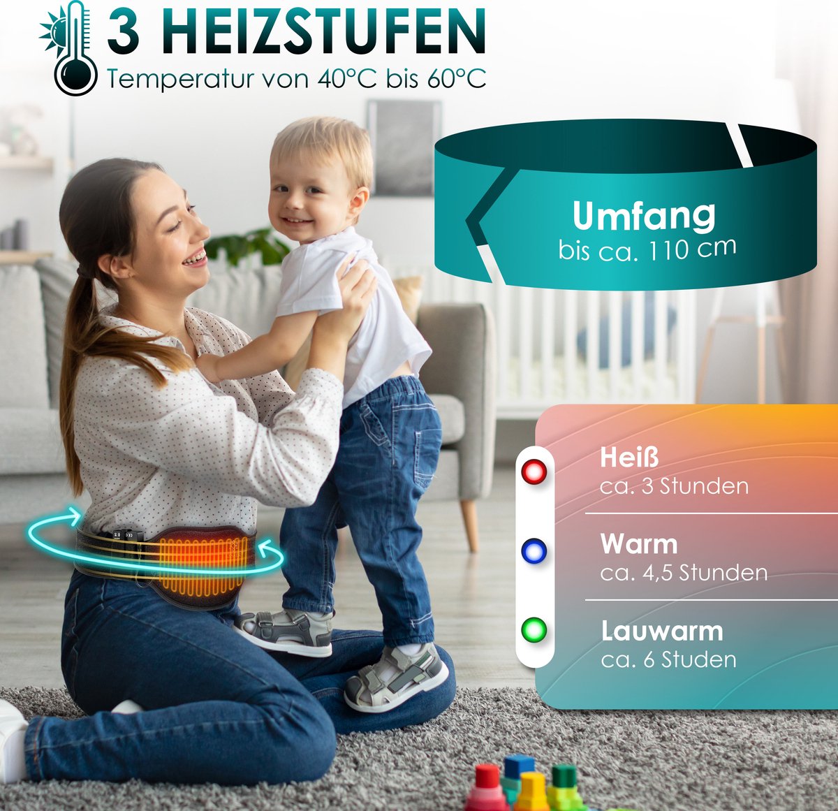 Warmteband - Verwarmde rugband - Warmtekussen - Zwart - KESSER®