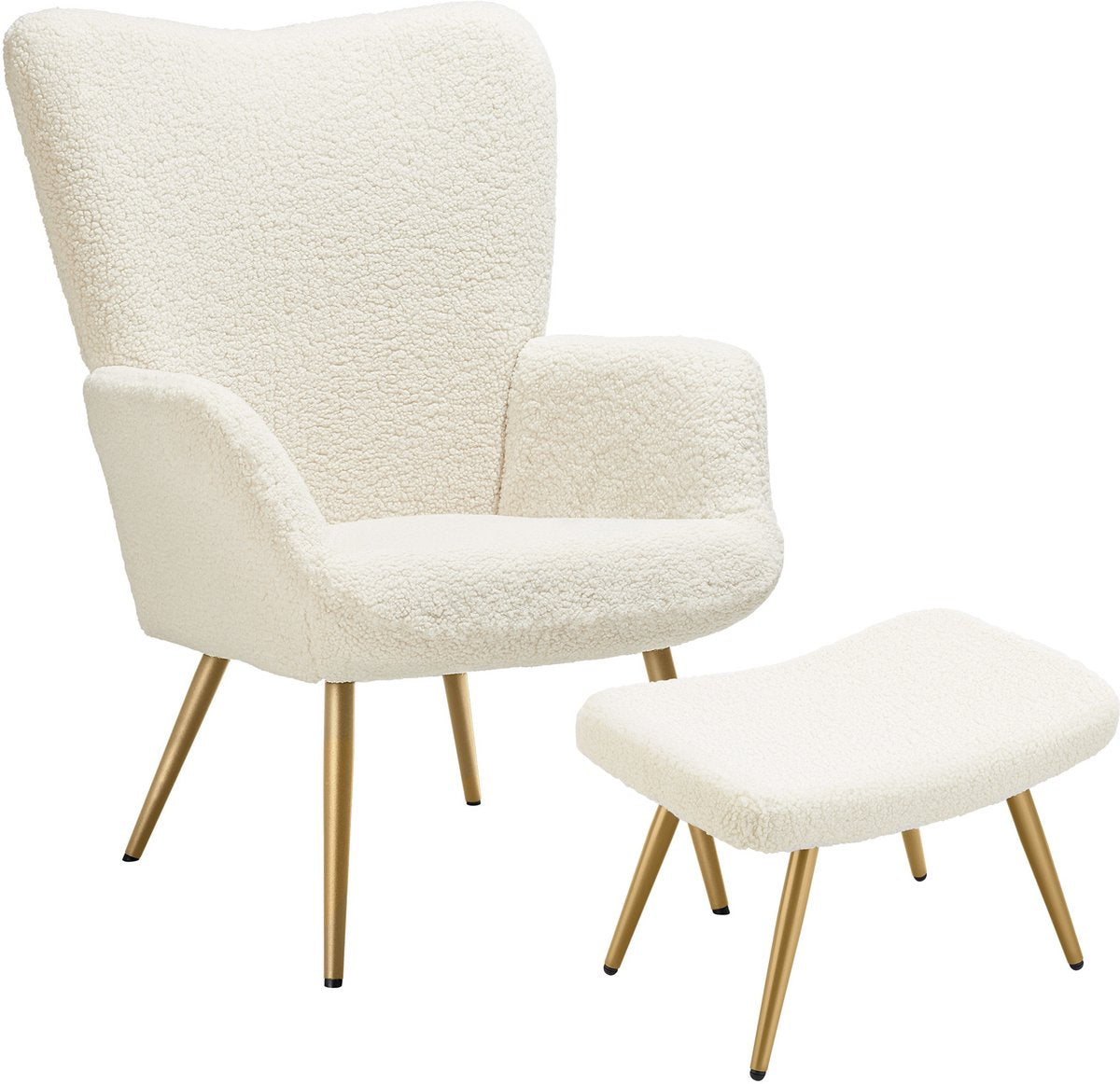 Fauteuil met armleuning - Met Hocker - Relaxstoel - Crème - Tectake