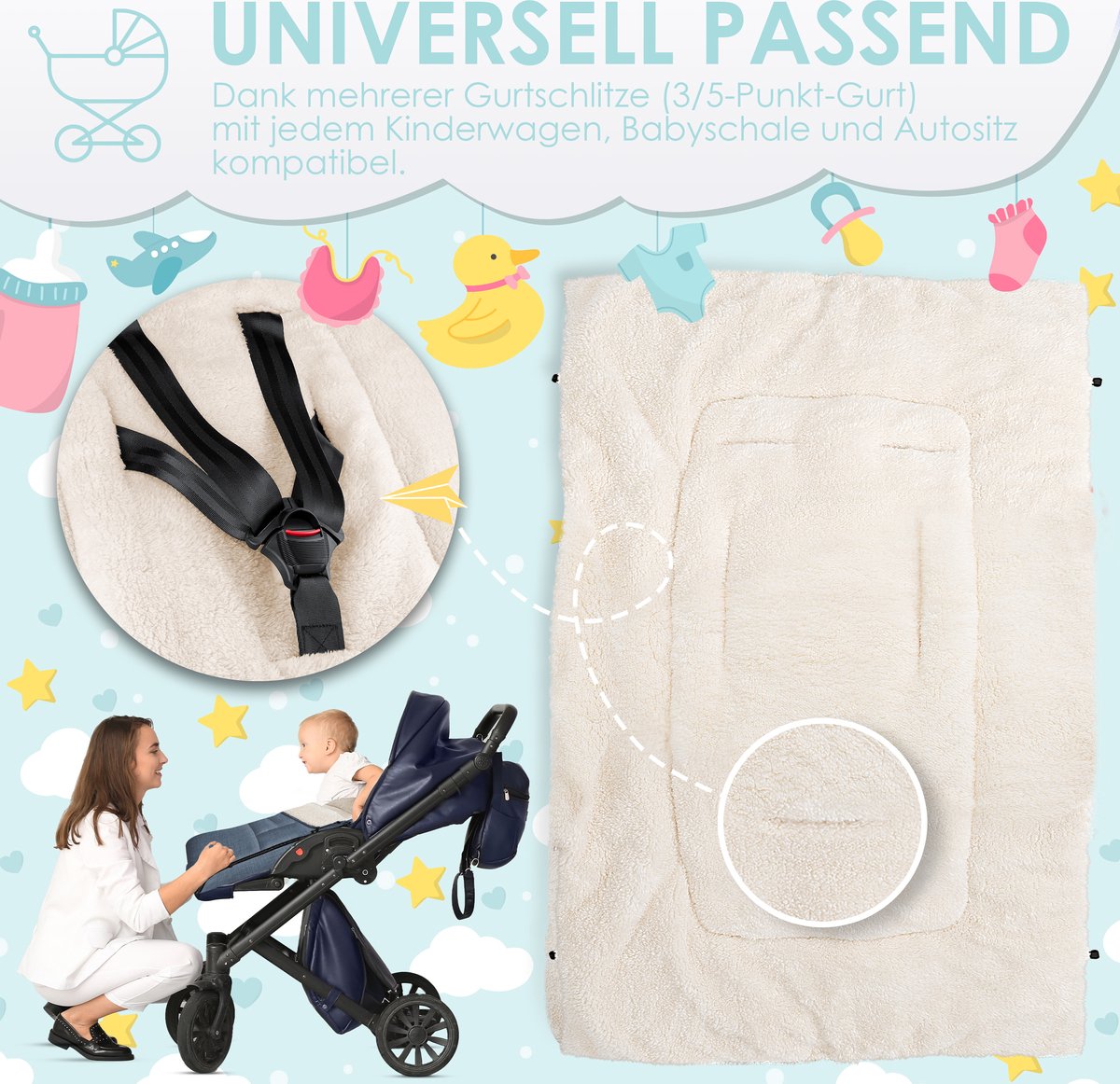 KIDIZ® Voetenzak voor Autostoeltje en Buggy - Baby Slaapzak - Jeans-Grijs