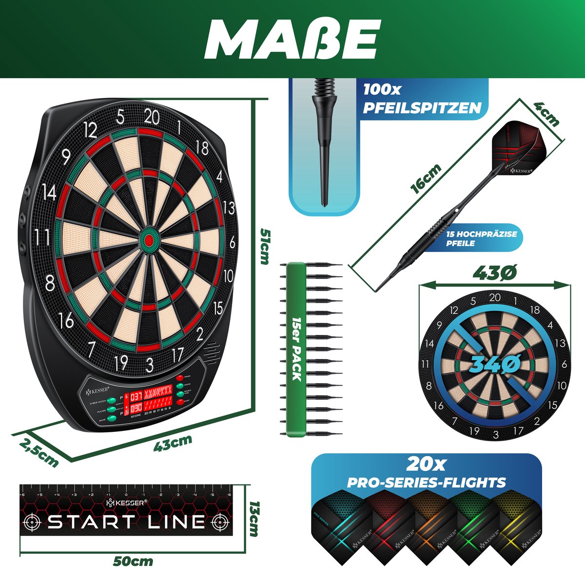 Elektrisch Dartbord - Met 15 darts - Klassiek met LCD - KESSER®