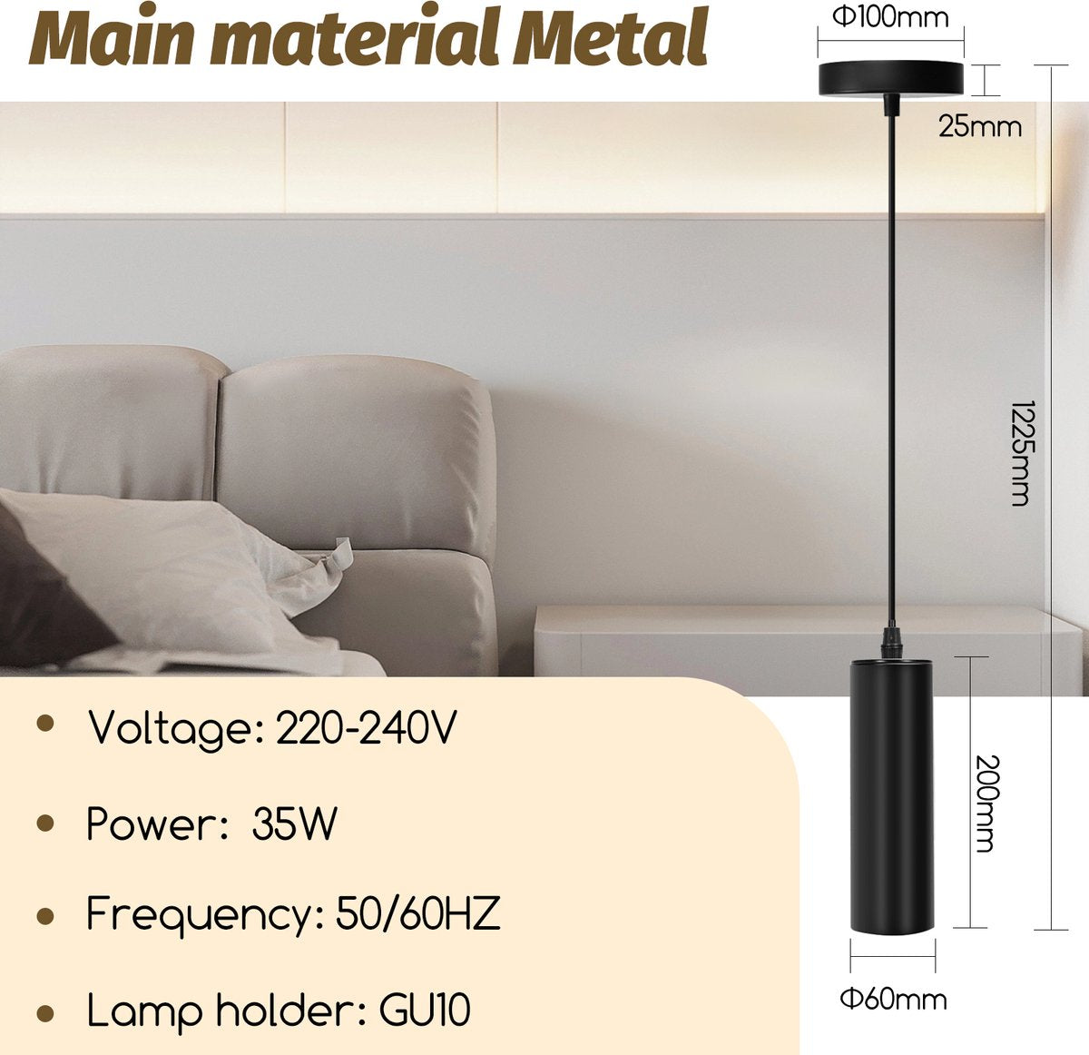 Hanglamp Industrieel - GU10 Fitting - 2 stuks - Zwart - Aigostar