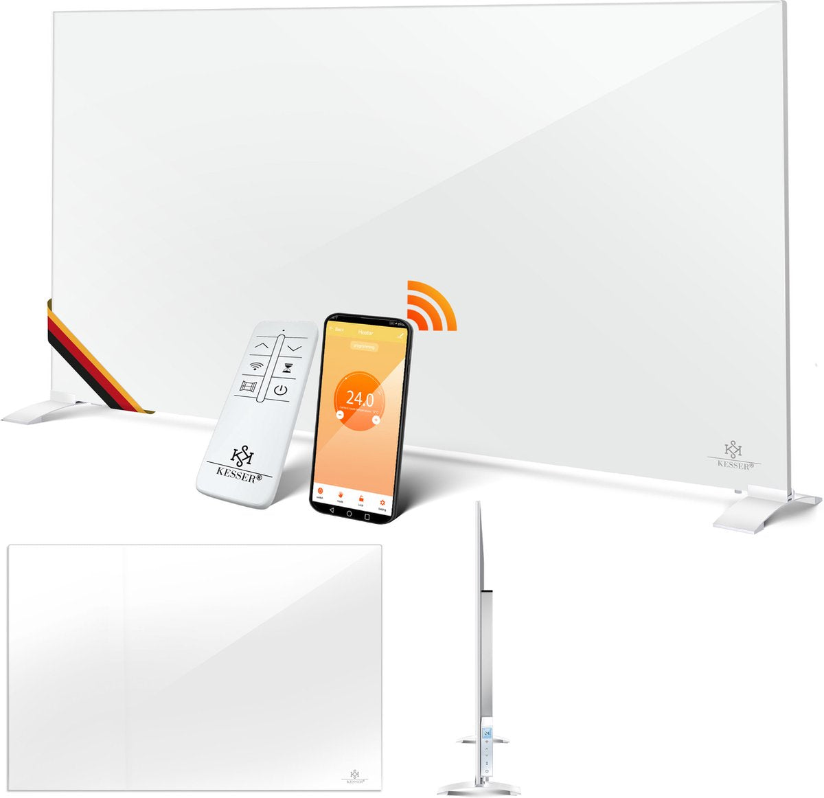 KESSER® Elektrische Kachel 520W Infrarood Verwarmingspaneel Aluminium - Infraroodverwarming Energiebesparing 2-in-1 Staande & Muurmontage Verwarming met Thermostat + open raam detectie + Afstandsbediening & APP-bediening - Wit