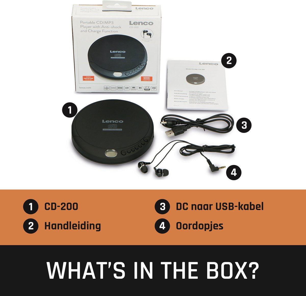 Lenco CD-200 Discman - Draagbare CD-MP3 Speler met Anti-Shock bescherming - Zwart