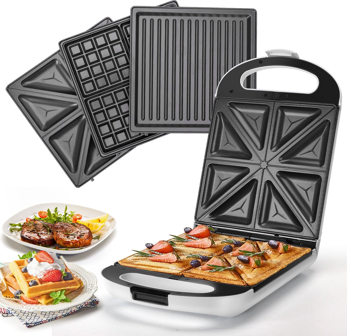 Tosti apparaat - Tosti ijzer - Contactgrill - Wafelijzer - 1200W - Wit - Taylor Swoden •