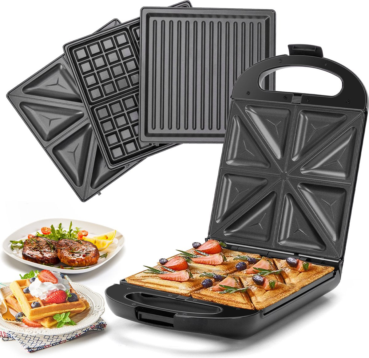 Tosti apparaat - Tosti ijzer - Contactgrill - Wafelijzer - 1200W - Zwart - Taylor Swoden