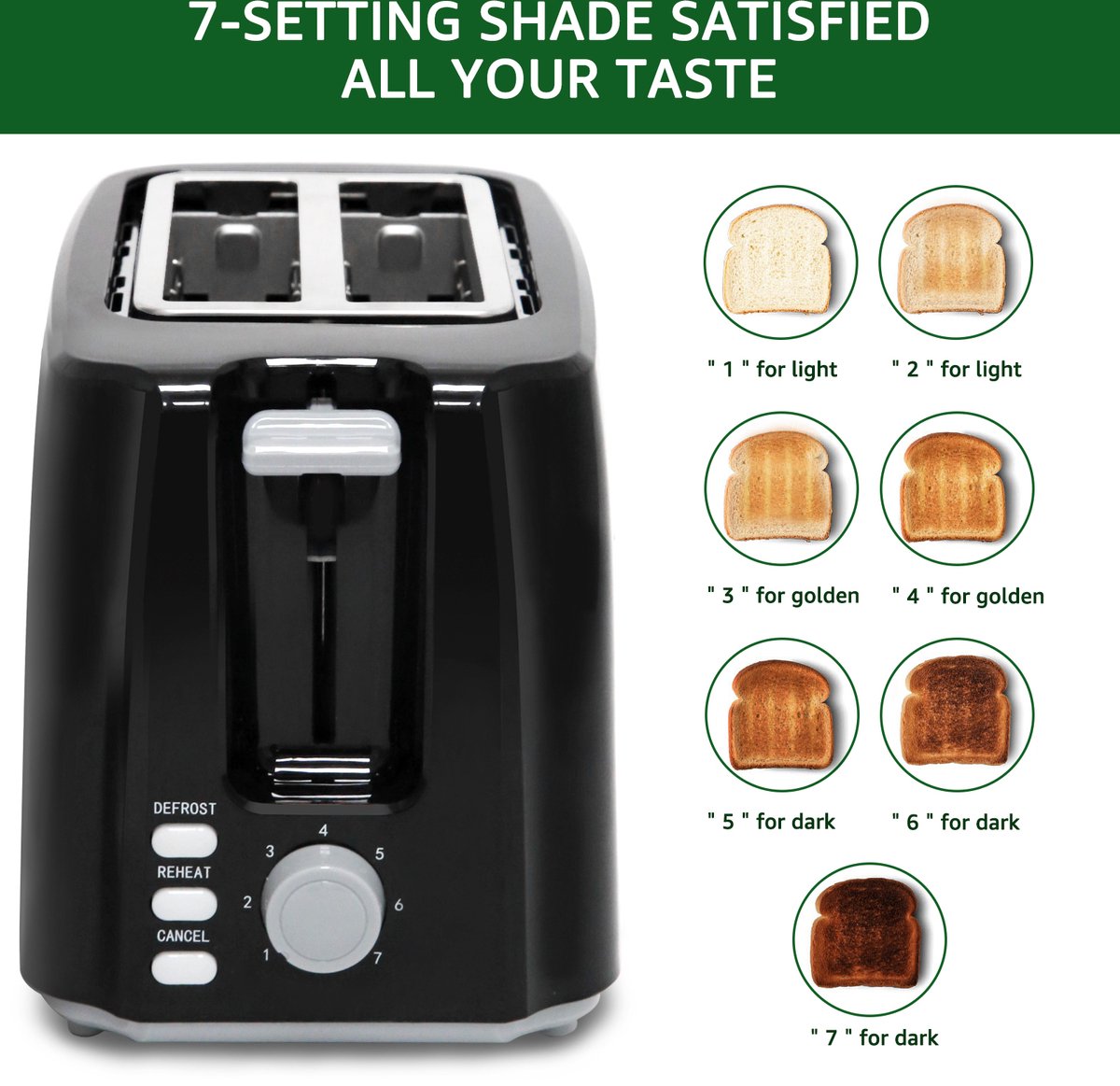 Aigostar Broodrooster - Toaster - 2 Sneetjes - 750W - Zwart •