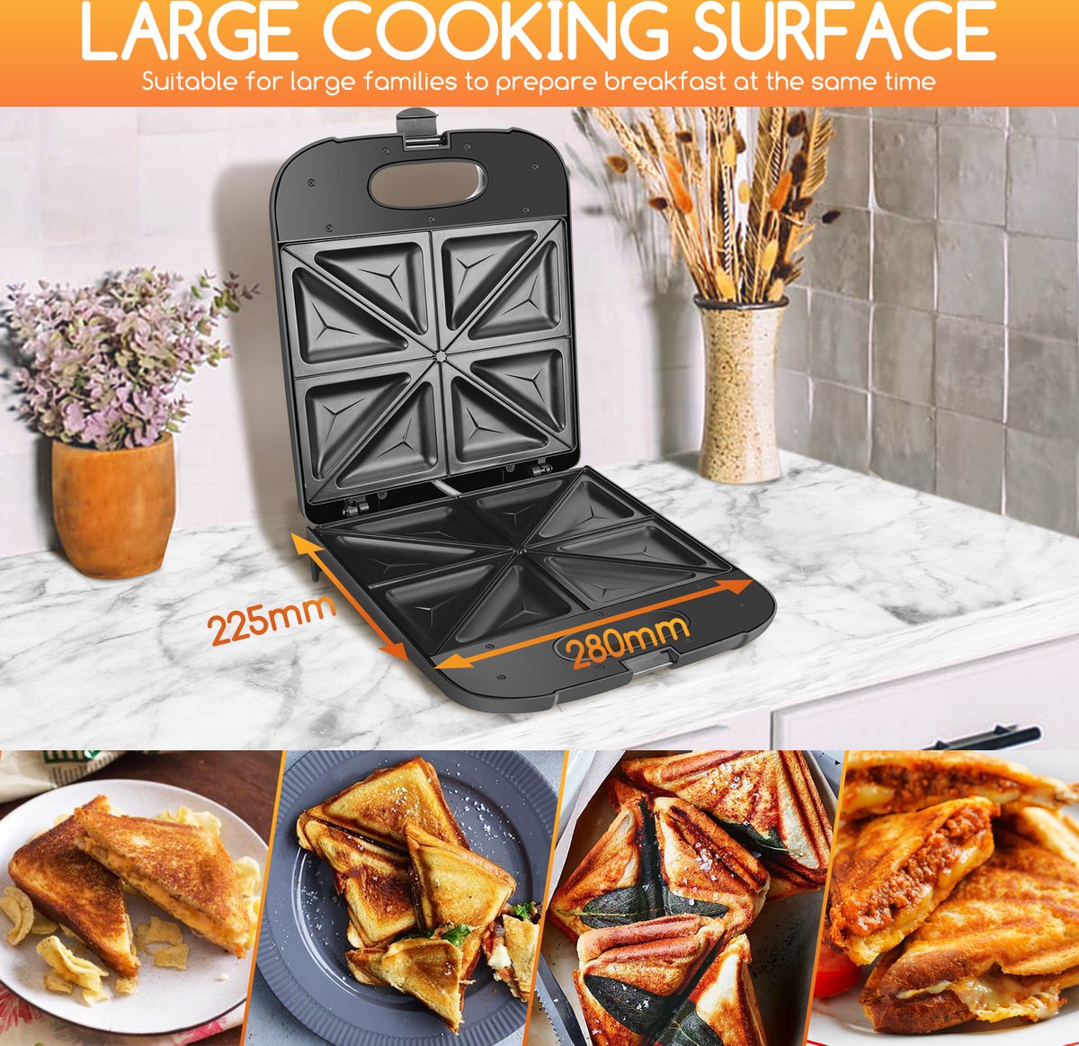 Aigostar Sandwich Maker - Tosti ijzer - 1400W - Zwart •