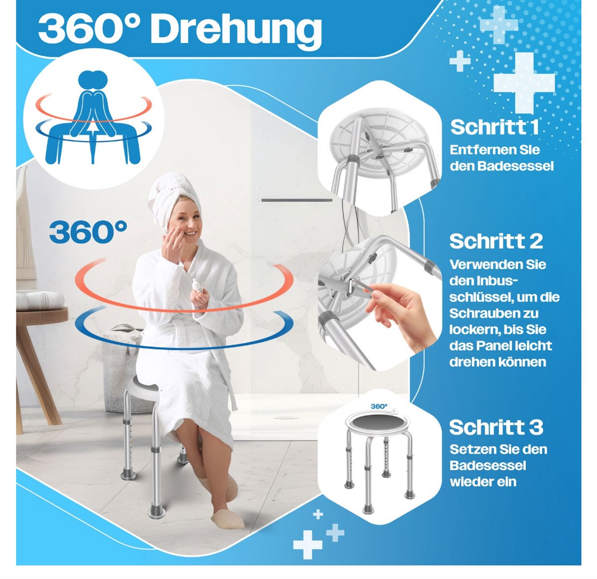 KESSER® Douchekruk - Douchestoel - Verstelbaar - Antislip - Grijs