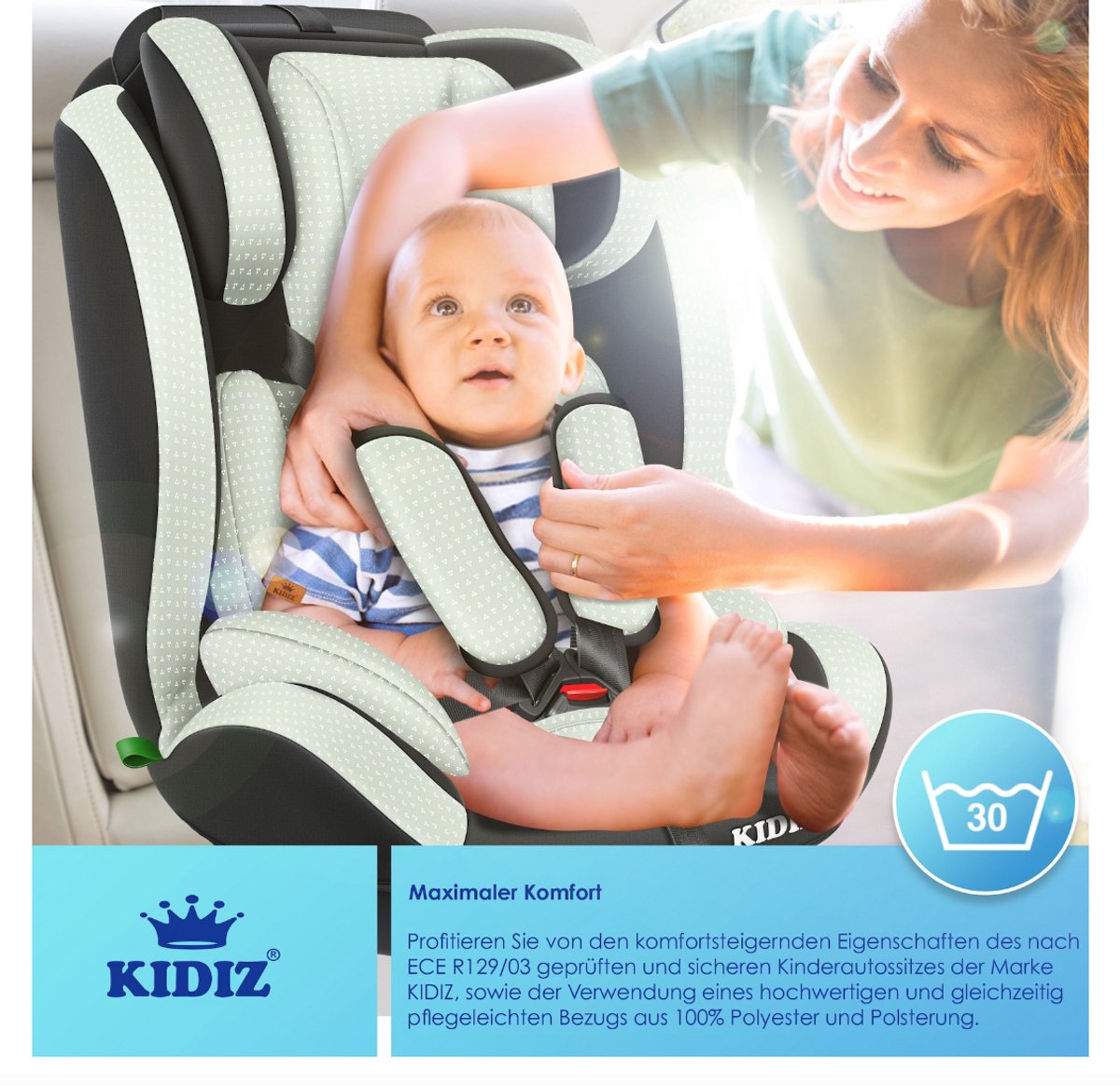 KIDIZ® Autostoeltje - 5-punts veiligheidsgordel - Groen