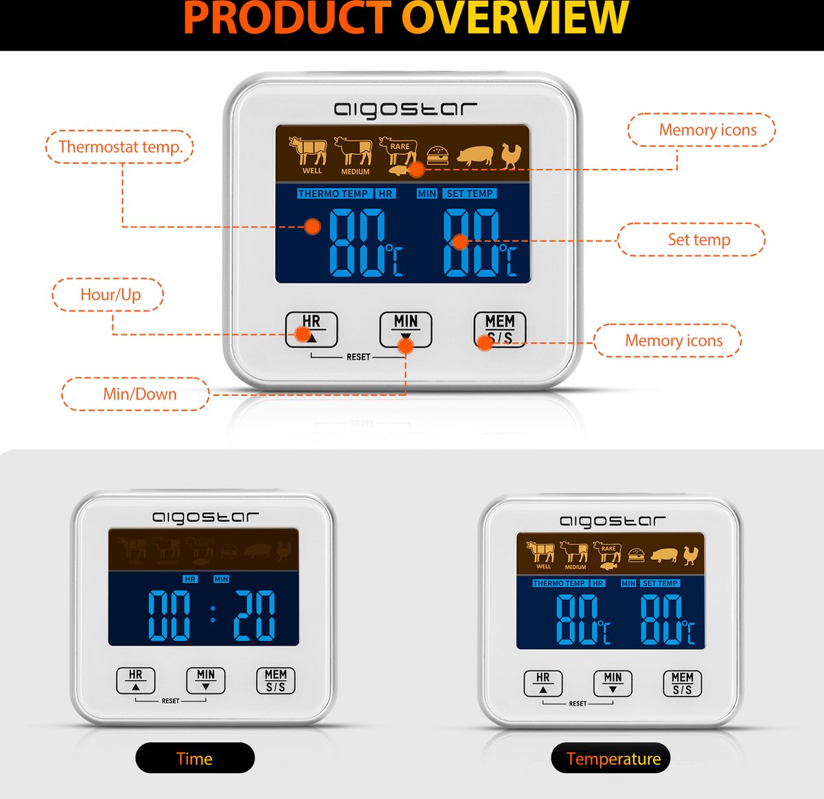 Aigostar 2-in-1 Thermometer - 0-250 Celcius - Wit