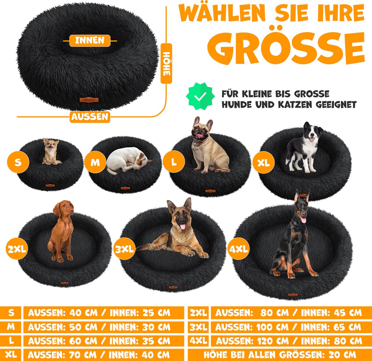 LovPet® Hondenbed - Hondenmand - 70x70cm - XL - Zwart •