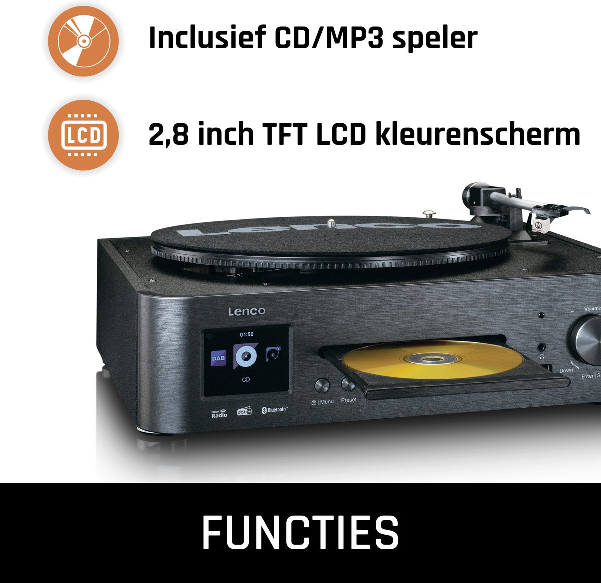 Lenco Platenspeler - Stereoset met DAB en Bluetooth - MC-460BK - Zwart