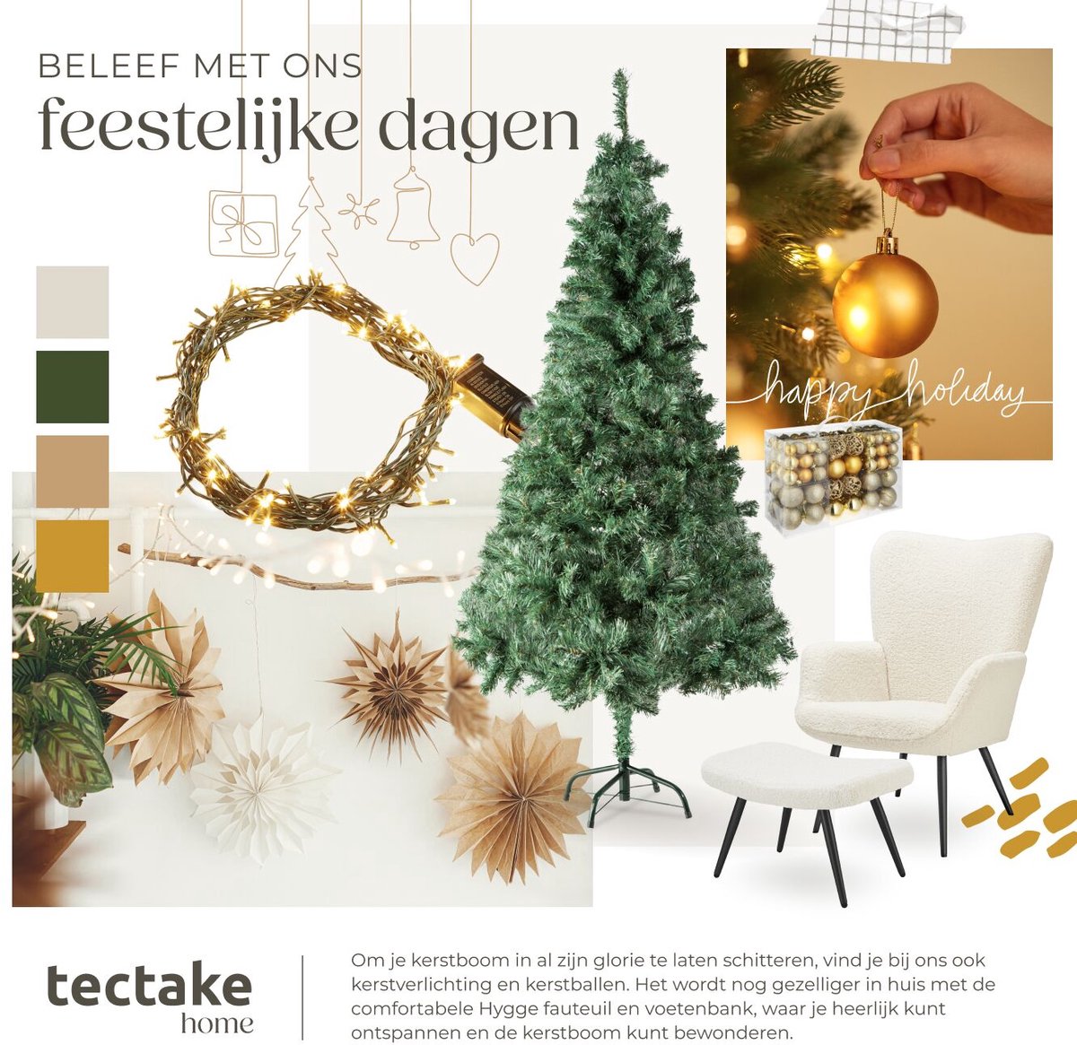 tectake® Kunstkerstboom - Levensecht met flexibele takken - Volumineus - Stabiel en eenvoudig te monteren - Kunstkerstboom als kerstversiering - 180cm - 533 takken - Groen