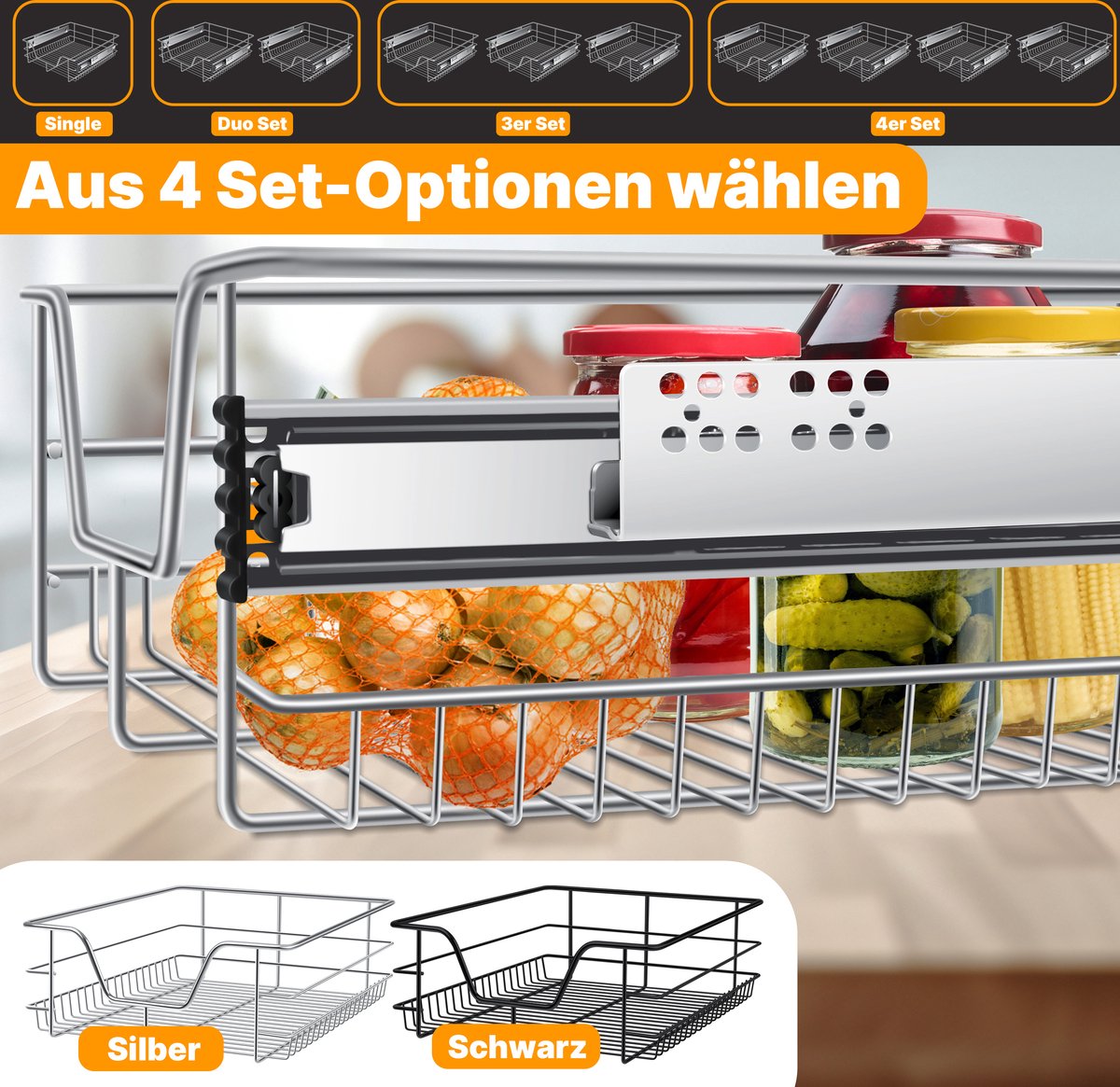 KESSER® Keukenlade - Telescopische lade - 50cm - Zilver