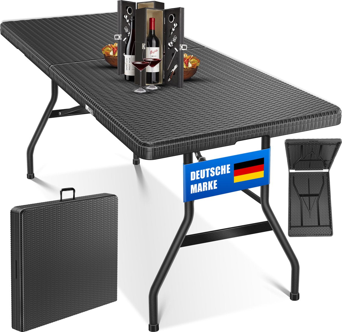 KESSER® Inklapbare Tafel 180x75x73cm Vouwtafel Kunststof - Campingtafel Klaptafel Geschikt voor 8 Personen voor Tuin, Terras en Balkon inclusief Draaggreep - Antraciet