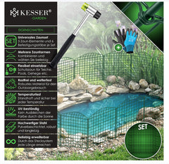KESSER® Vijverhek tuinhek steekhek complete set metaal 5x bocht rond incl. handschoenen, 1x hamer + 6 bevestigingsstaven, hek om in te steken voor tuin, rooster omheining set buitenren voor dieren