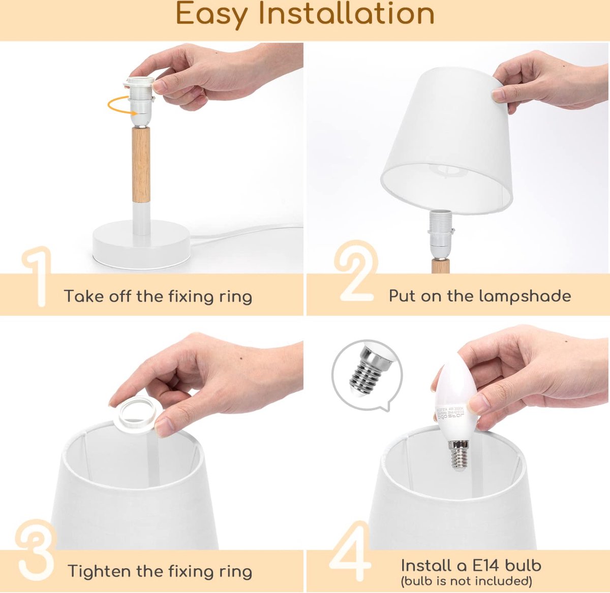 Aigostar Nachtlampje - Bedlamp - Tafellamp - E14 - 2 stuks