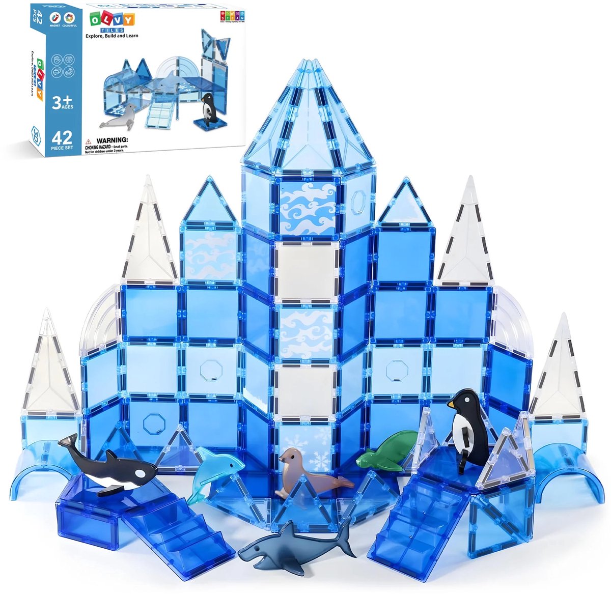 Magnetic Tiles - Magnetisch Speelgoed - Magnetische Tegels - Educatief & Constructie - Montessori - 42 Stuks - Bouwstenen - Bouwblokken - Voor 3, 4, 5, 6, 7, 8, 9 Jaar - Bouw je Magna Wereld - Kinderen - Olvy