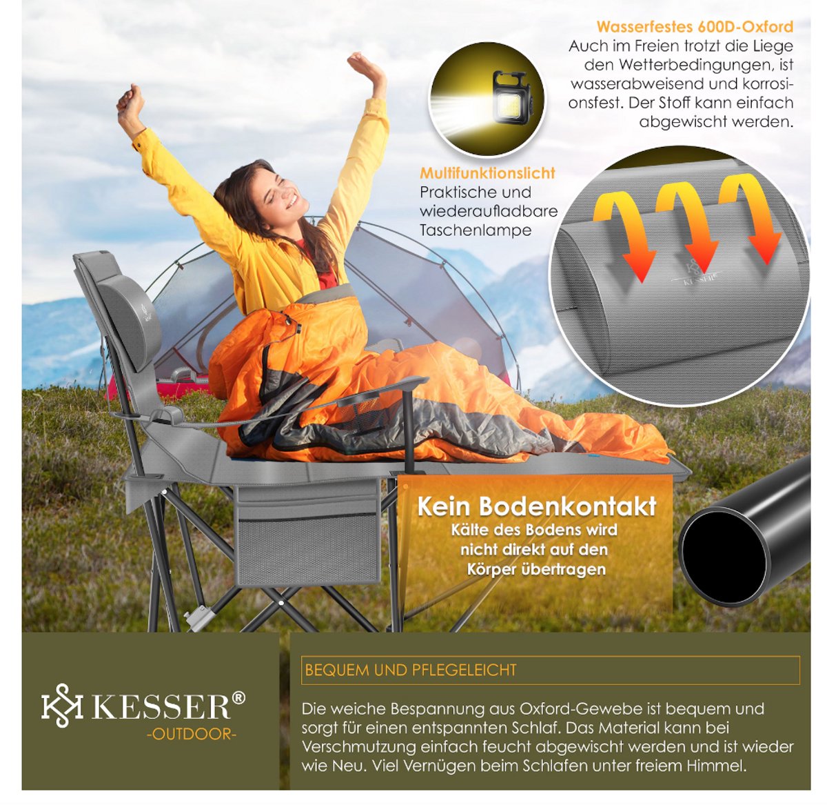 Campingstoel - Visstoel - Vouwstoel - Grijs - KESSER®