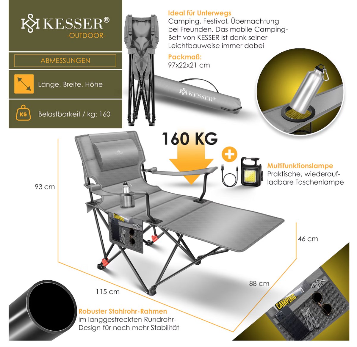 Campingstoel - Visstoel - Vouwstoel - Grijs - KESSER®