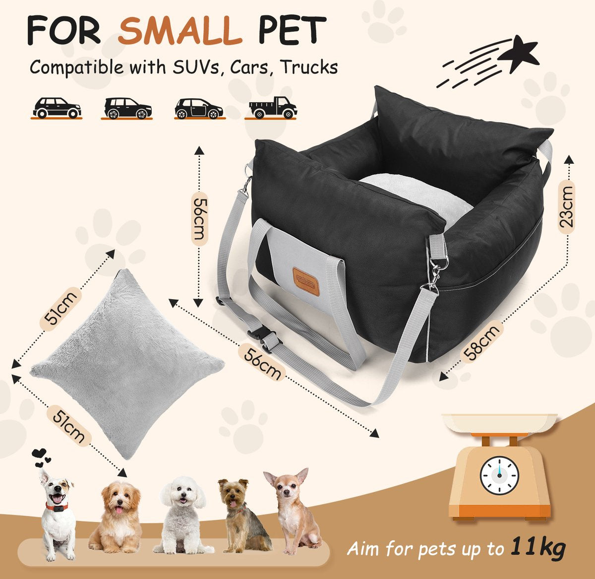 Nobleza Hondenmand auto - Automand hond - 58x56x33 cm - Zwart •