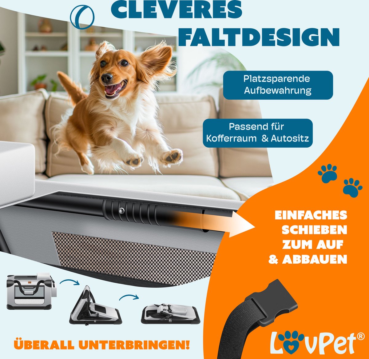 LOVPET® reisBench Hondenbench hondenbox honden transportbox opvouwbaar incl. transportzak hondenbak transportbox voor huisdieren, honden en katten transportbox - XXXL, Lichtgrijs