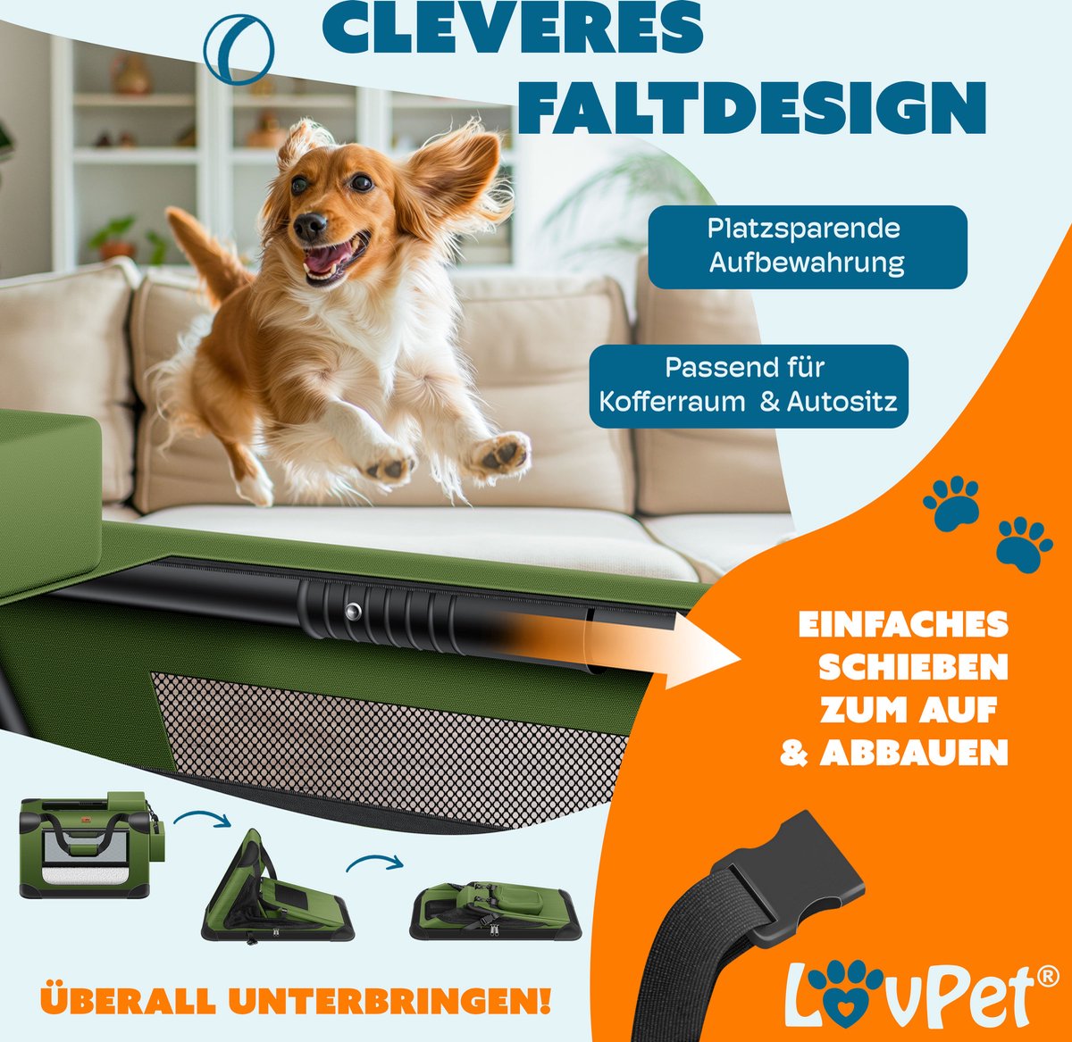 Reisbench hond - Draagtas hond - Transportbox - 102x69x69 - Khaki