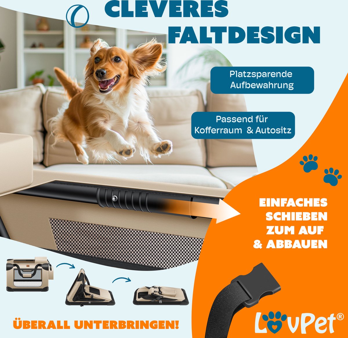 LOVPET® Hondenbench - Hondenbox - Transportbox - 81x58x58cm - Beige