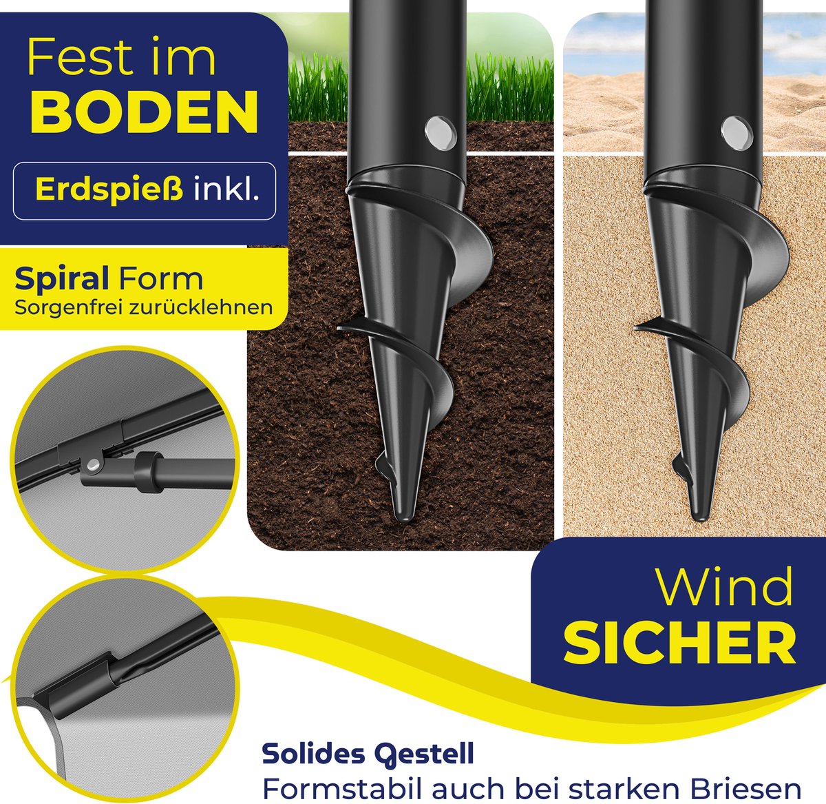 KESSER® Stokparasol Inclusief Beschermhoes & Draagtas 200 × 125cm - Parasol voor Balkon, Tuin & Terras Tuinparasol Strandparasol - Lichtgrijs