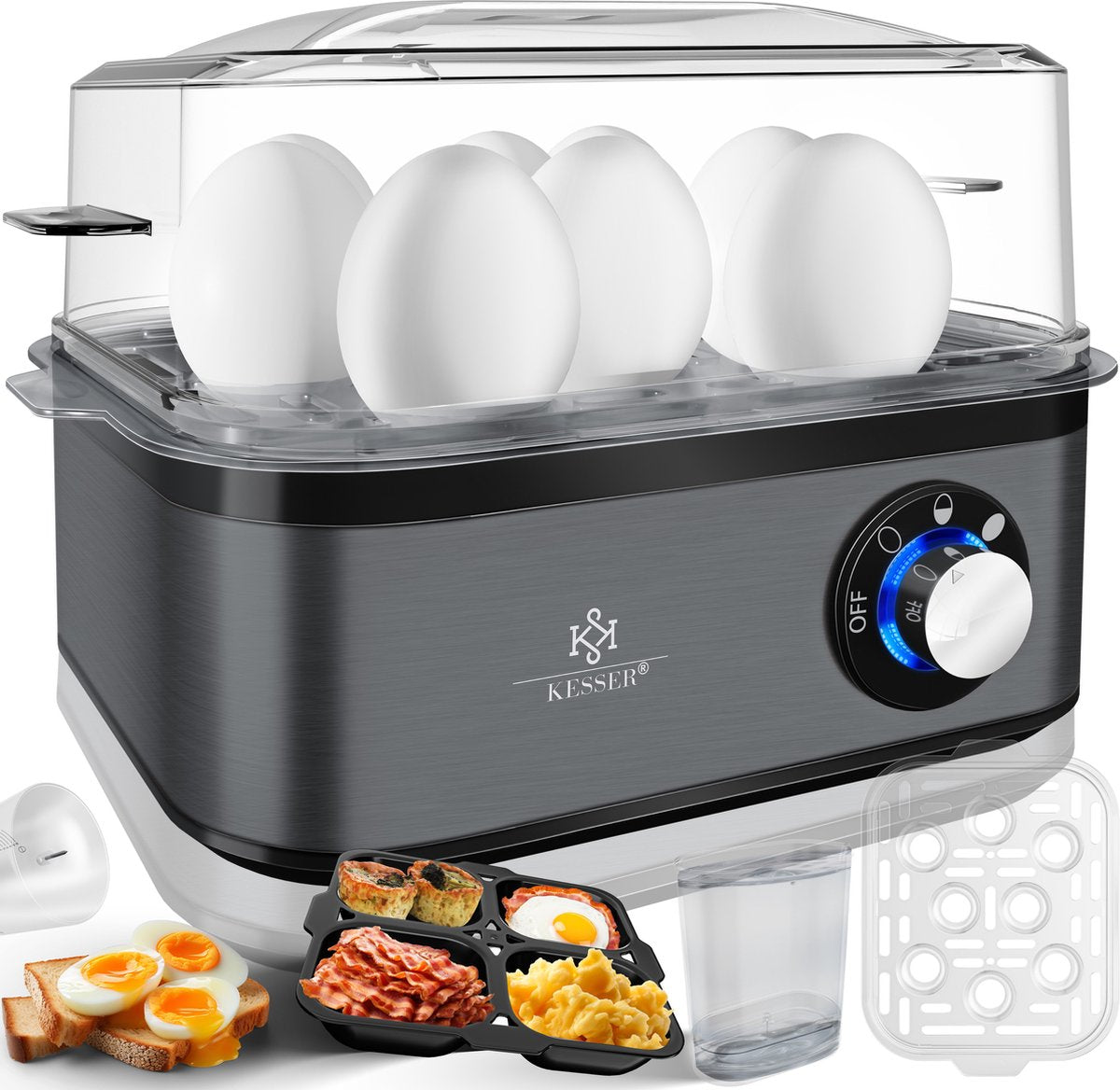 KESSER® Eierkoker - 8 Eieren - 500W - BPA-vrij - Antraciet